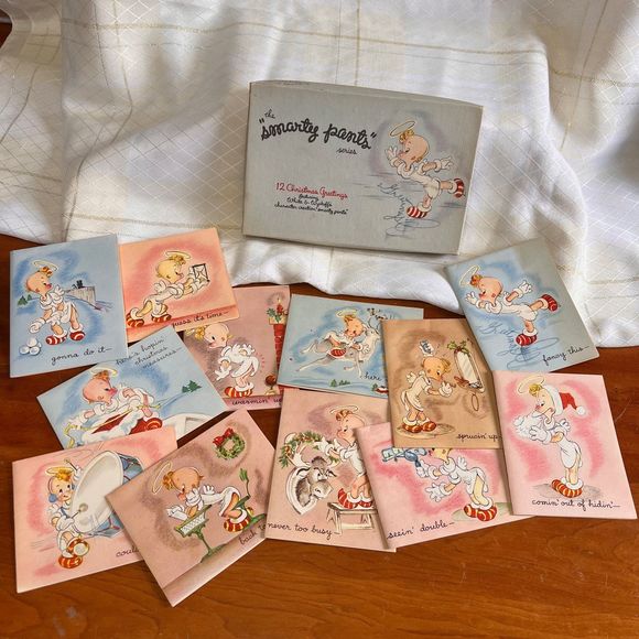 Vintage Christmas Cards Set, Smarty Pants Series Cartoon Christmas Greeting Card - Picture 1 of 10